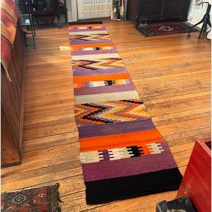 Vintage 11'x2' Wool Kilim Porch Runner Hand Loomed Rug Handmade Folk Art Tribal